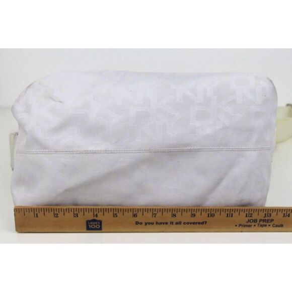 LARGE DKNY SIGNATURE WHITE JACQUARD LEATHER SHOULDER BAG CROSSBODY HOBO PURSE - Picture 11 of 14